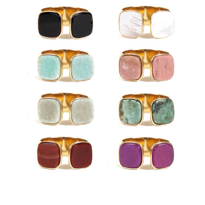 Cassette Barcelona - Wholesale Cocktail/Statement Ring - Doe Satinless Gold Stainless Steel Adjustable Ring