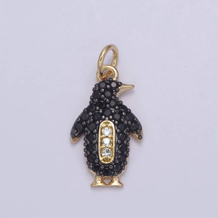 14k Gold Filled Micro Pave Penguin Charm in Gold & Black for Animal Lover | N-766 for wholesale by Aim Eternal
