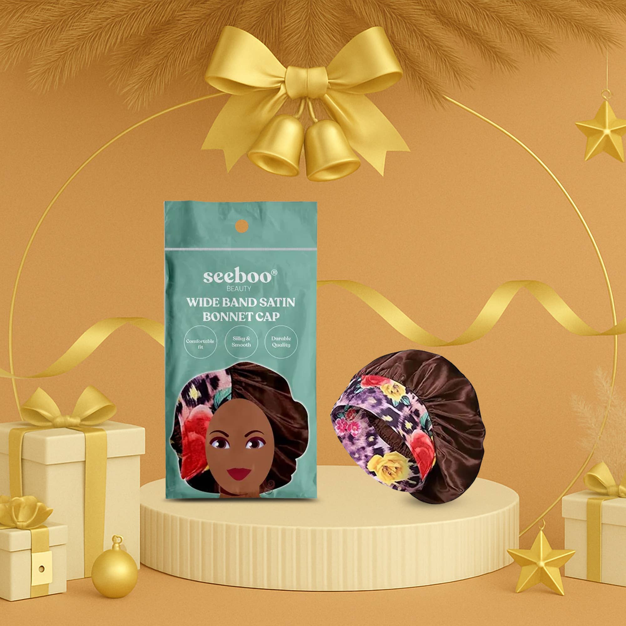 seeboo - Vente Bonnet de nuit – femme - Bonnet en satin à large bande - Café