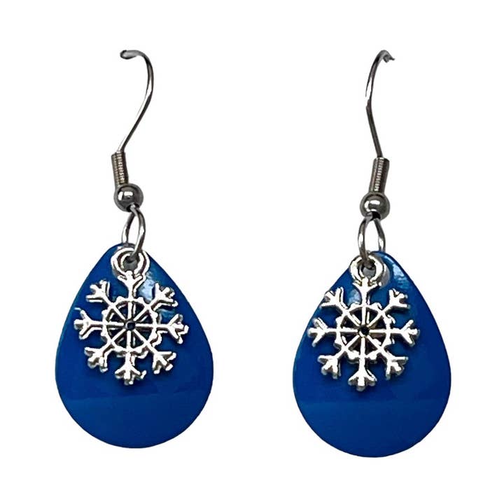 Eye Catching Jewelry – wholesale Dangle earrings – Bright Blue Snowflake Earrings Ski Resort Jewelry Handmade0