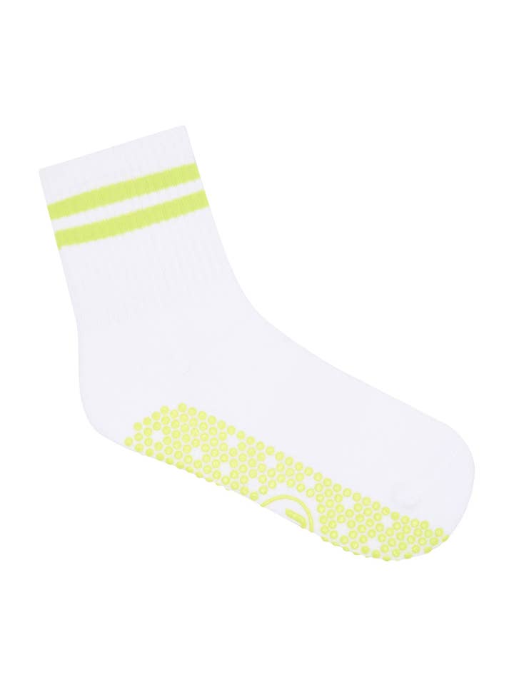 MoveActive - Wholesale Socks – Women's - Crew Non Slip Grip Socks - Lime Stripe1