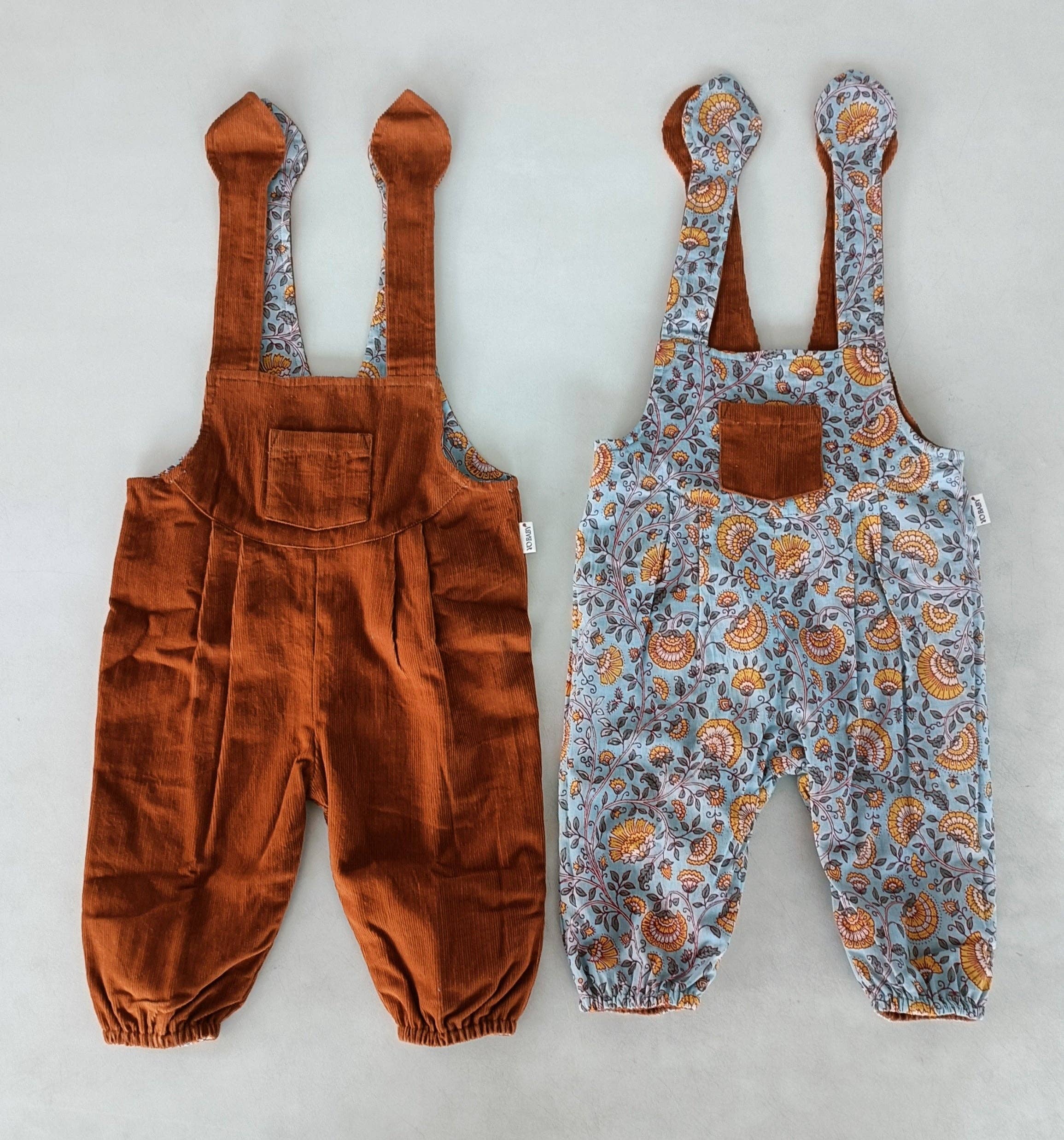 Yo Baby - Wholesale Jumpsuit - Kids - Reversible Solid Rust Corduroy & Rust Floral Printed Jumpsuit : Infant : Baby : Toddler : Tween : Kids13