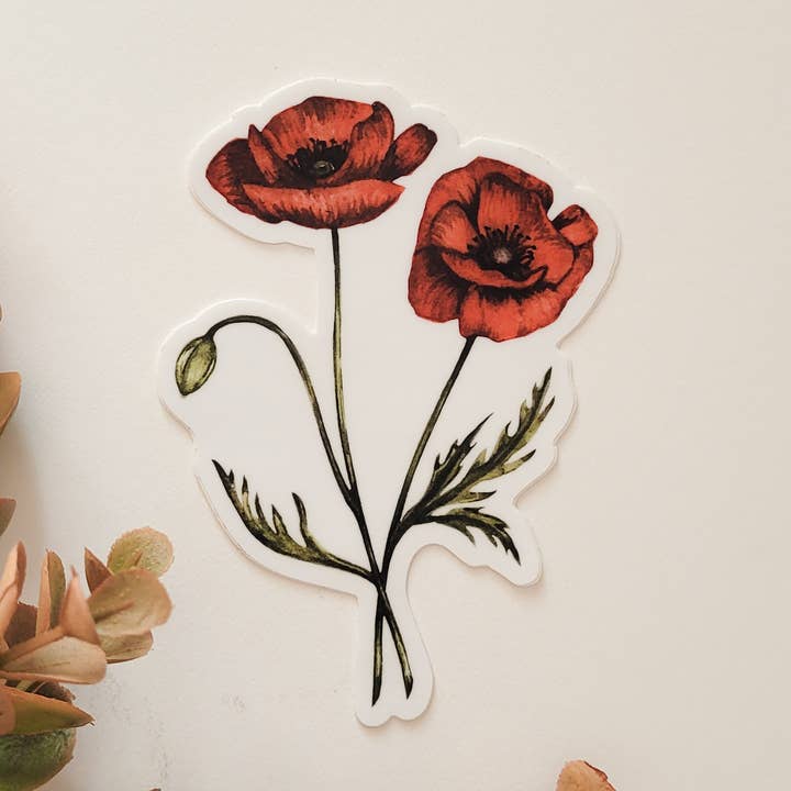 Poppy Sticker for wholesale by Paper Trees Studio LLC
