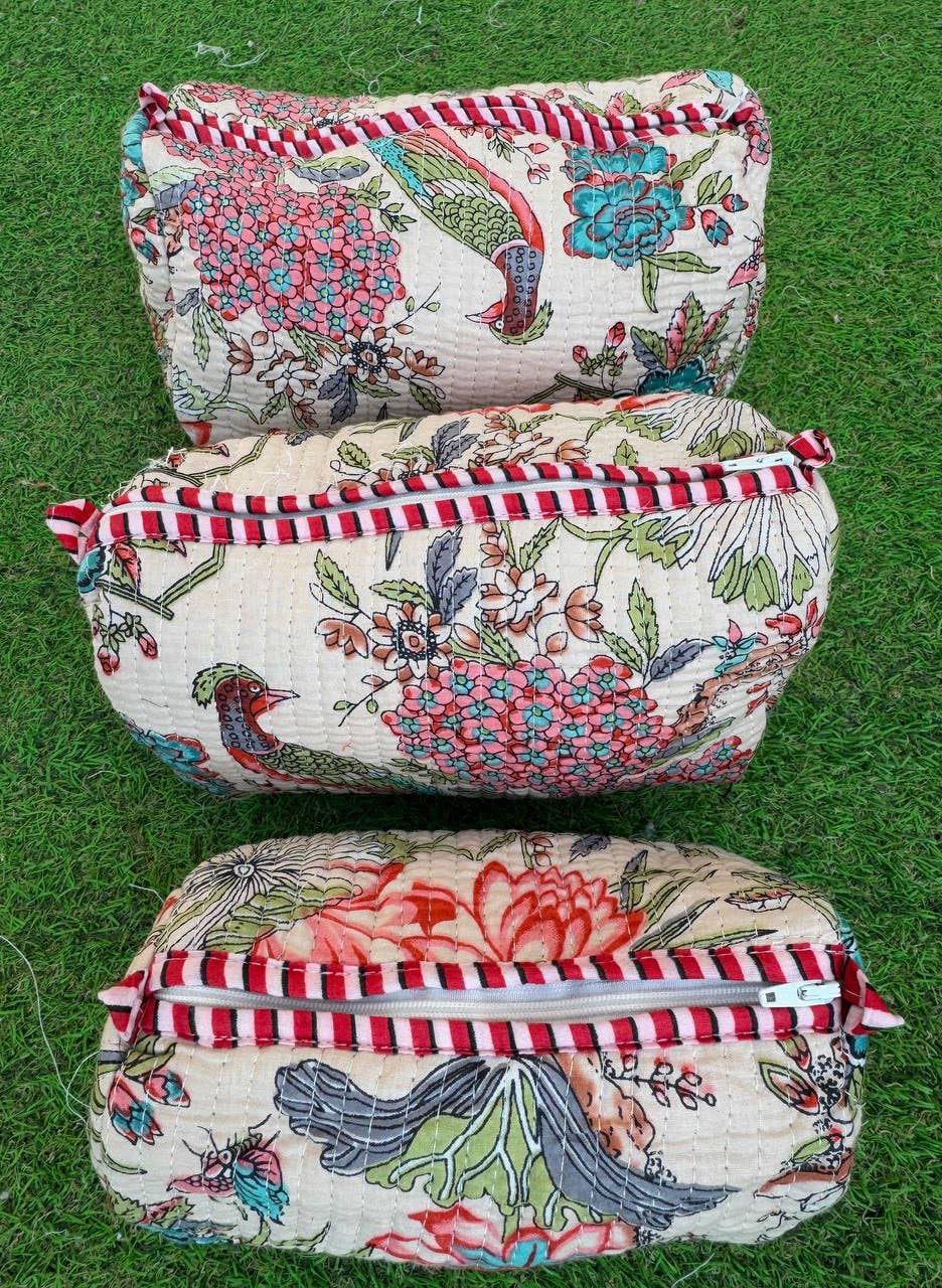 Bhawana Handicrafts - Wholesale Makeup/Cosmetic Bag - Bird Printed Beautiful Bag Cosmetic Bag Quilted Cotton Pouch0