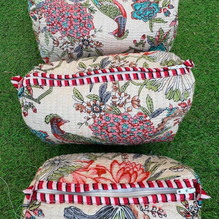 Bhawana Handicrafts - Wholesale Makeup/Cosmetic Bag - Bird Printed Beautiful Bag Cosmetic Bag Quilted Cotton Pouch0