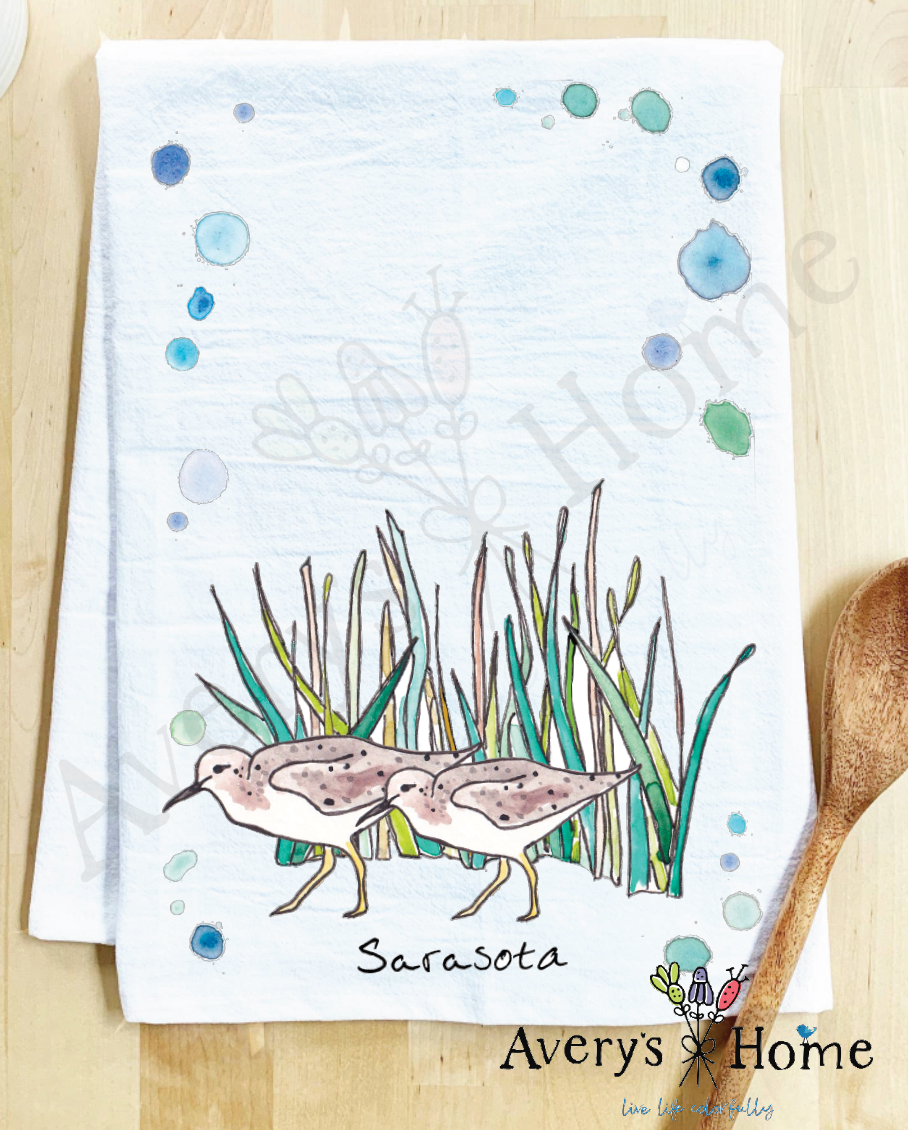 Avery's Home - Wholesale Tea Towel - Sandpipers with Beach Grass Bird Customizable Tea Towel6