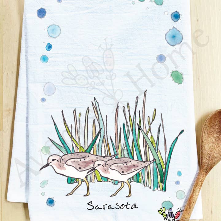 Avery's Home - Wholesale Tea Towel - Sandpipers with Beach Grass Bird Customizable Tea Towel6
