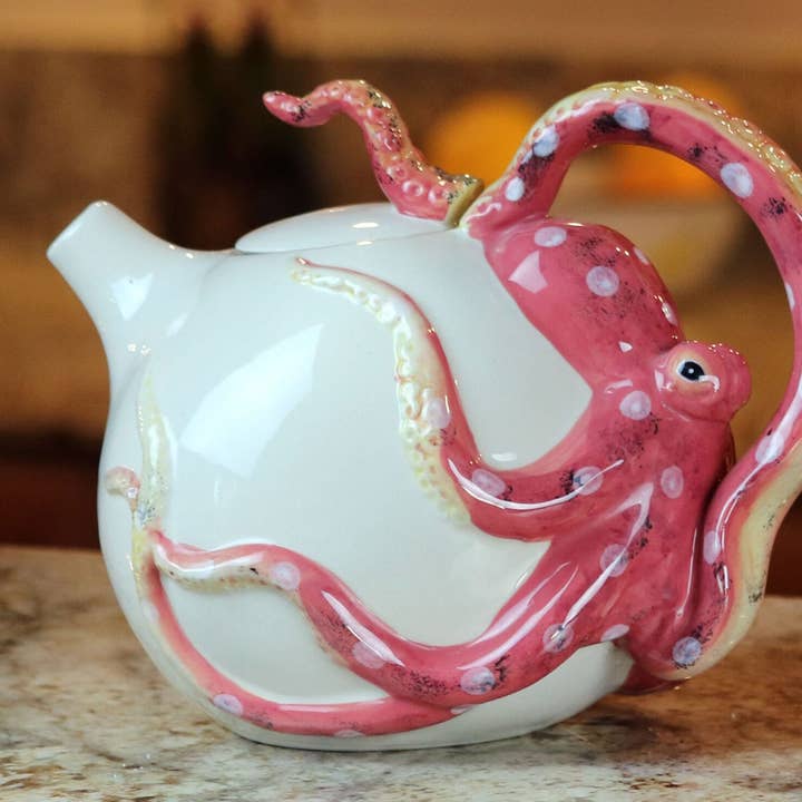 Blue Sky Clayworks - Wholesale Tea Pot - Red Circular Octopus Teapot