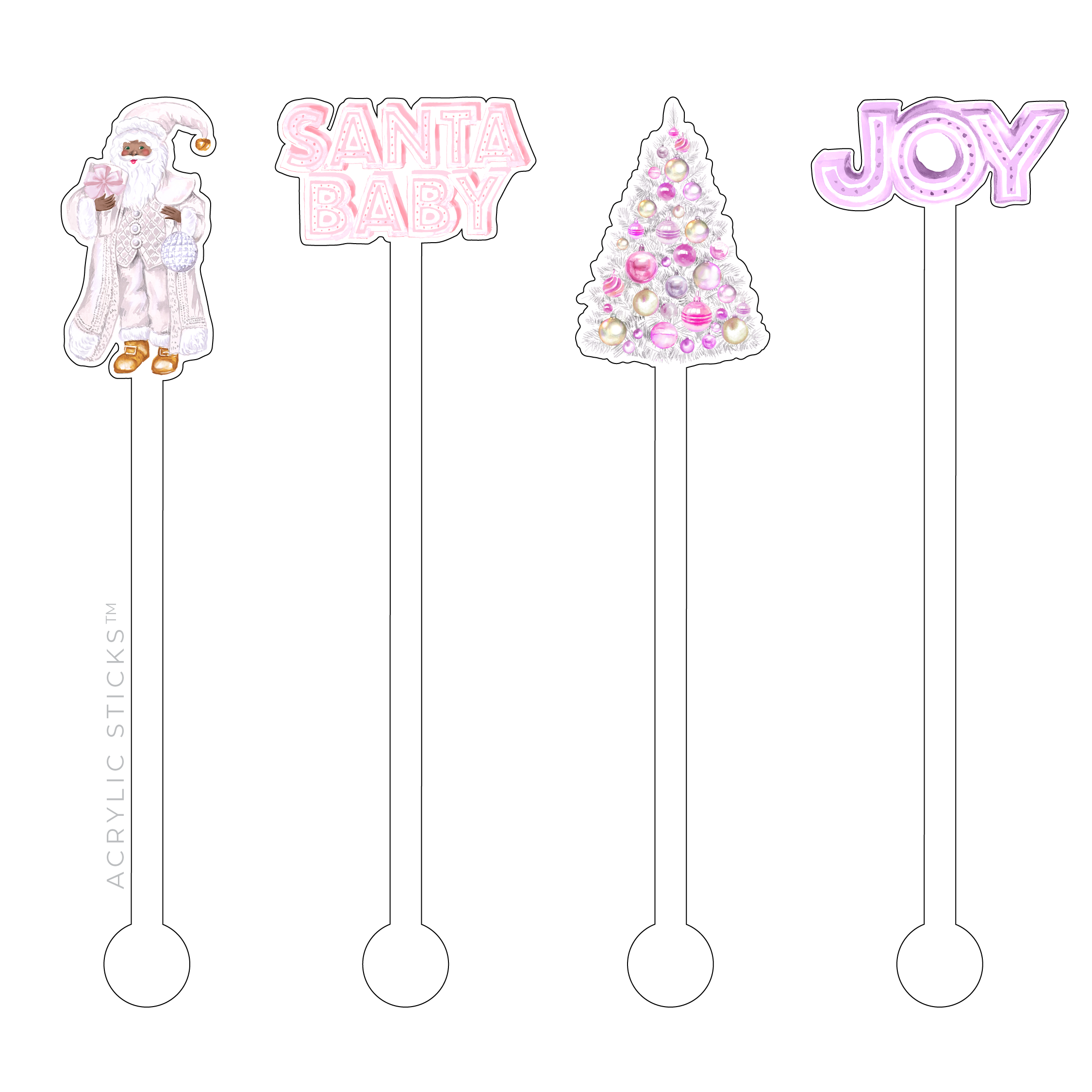XO ACRYLICS | ACRYLIC STICKS - Wholesale Drink Stirrer - SANTA BABY YOU'RE A JOY ACRYLIC STIR STICKS COMBO0