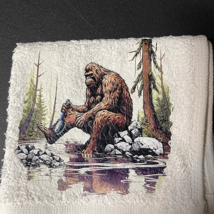 Squatchin’ Country - Wholesale Towel Set - Bathing Bigfoot wash rag, hand towel, bath towel 3 piece set2