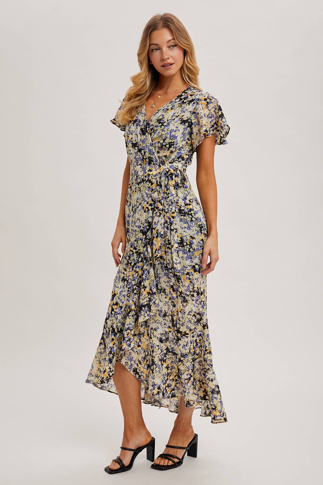 Bluivy - Wholesale Dress - Women's - FLORAL PRINT WRAP RUFFLED MIDI DRESS - EASTER DAY14
