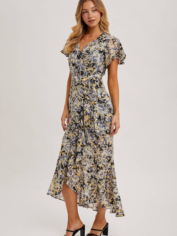 Bluivy - Wholesale Dress - Women's - FLORAL PRINT WRAP RUFFLED MIDI DRESS - EASTER DAY14