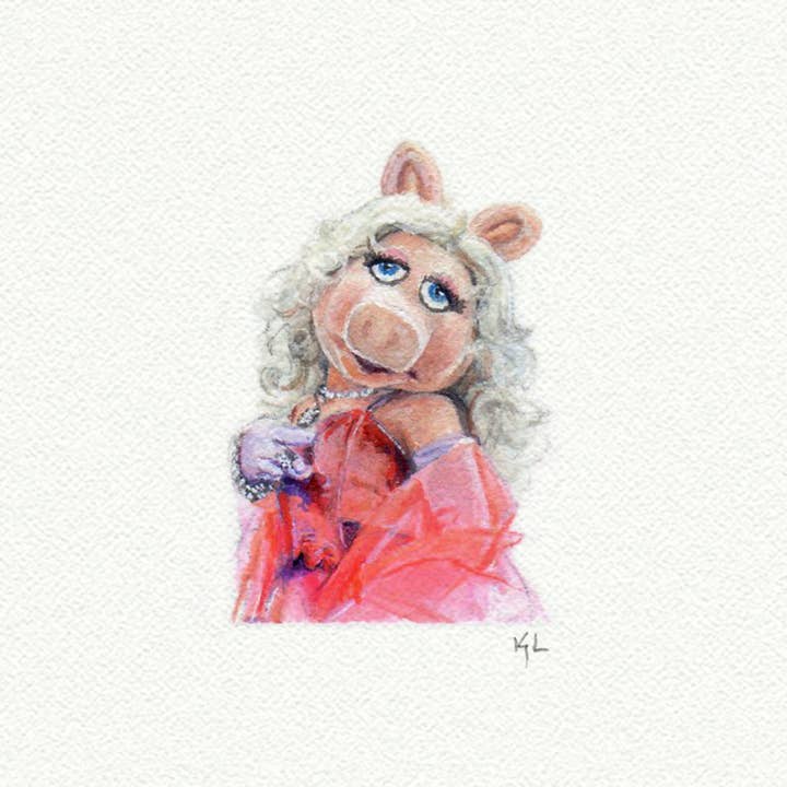 Karen Libecap Tiny Paintings - Wholesale Art Print - Miss Piggy Miniature Watercolor Painting - Art Print