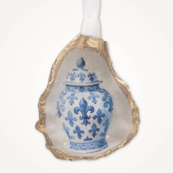 Beatrixbell Handcrafted - Wholesale Ornament - Chinoiserie Fleur de Lis Ornament • Oyster Shell2