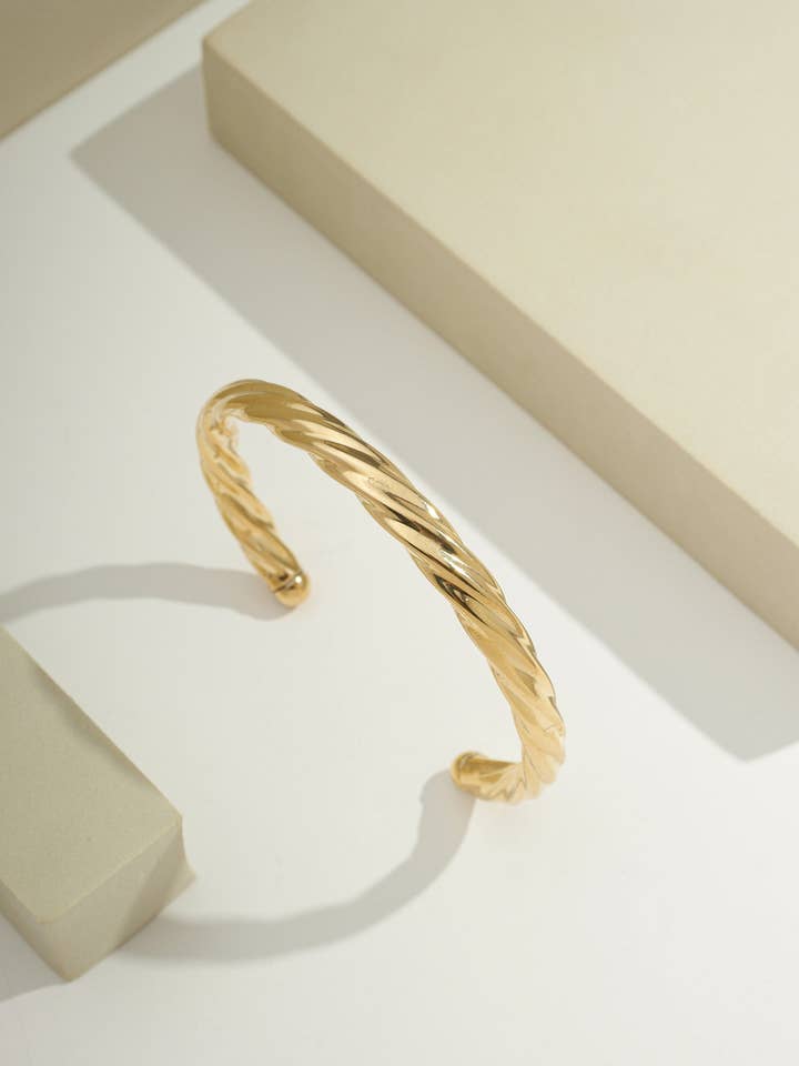 14k Gold Filled Twist Bangle Bracelet | Best Sellers for wholesale by Bossaglam Jewelry