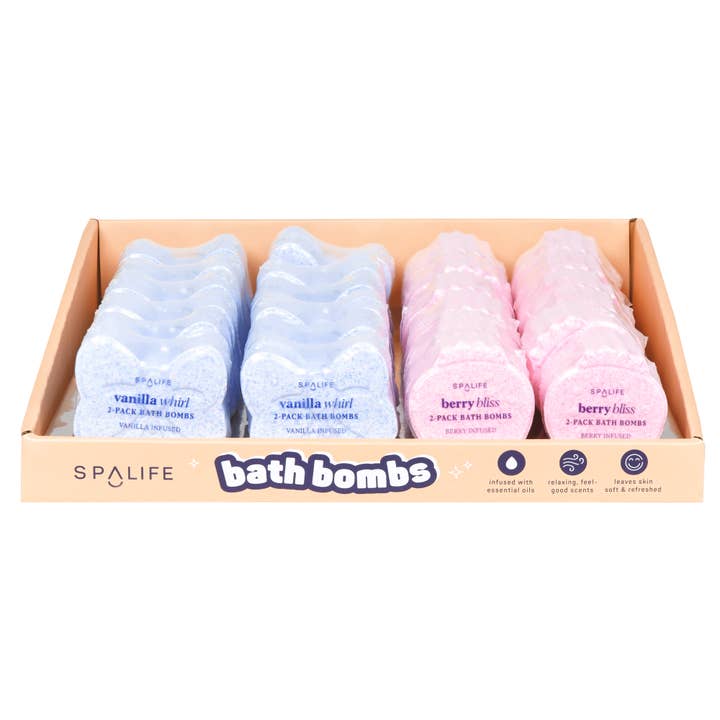 Bath Bombs 2-pk PDQ (24 pcs assorted in 2 styles) for wholesale by My Spa Life