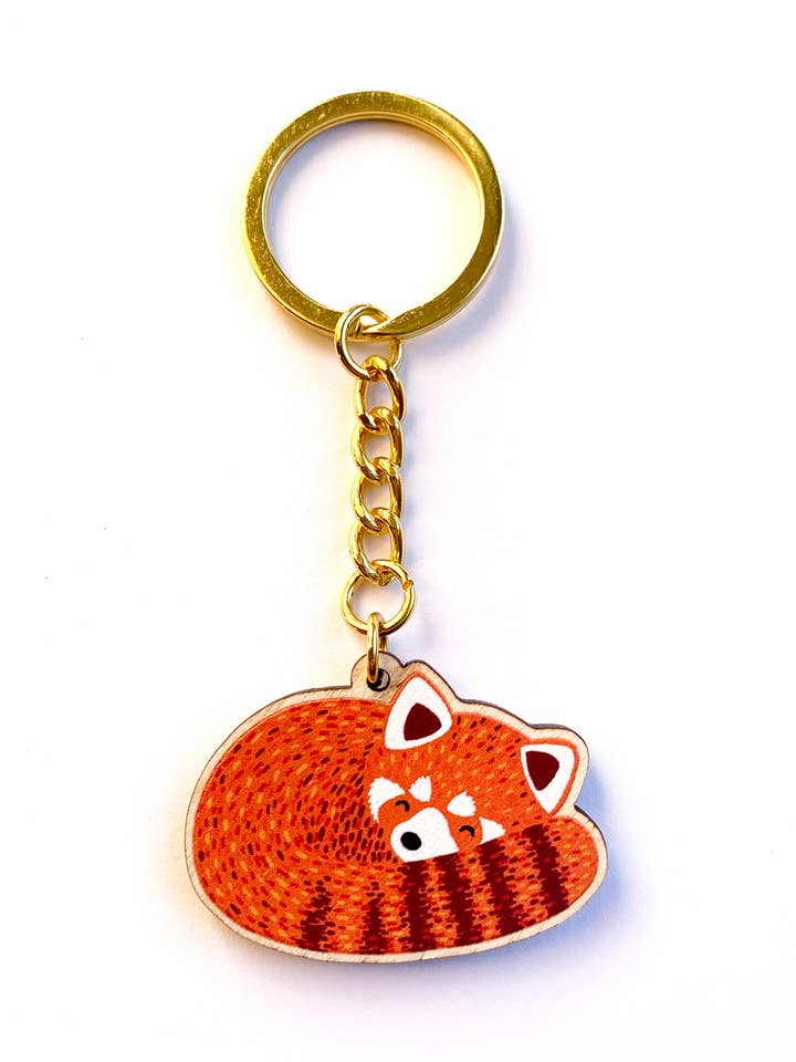 Sleeping Red Panda Wooden Key Ring for wholesale by Tom Hardwick