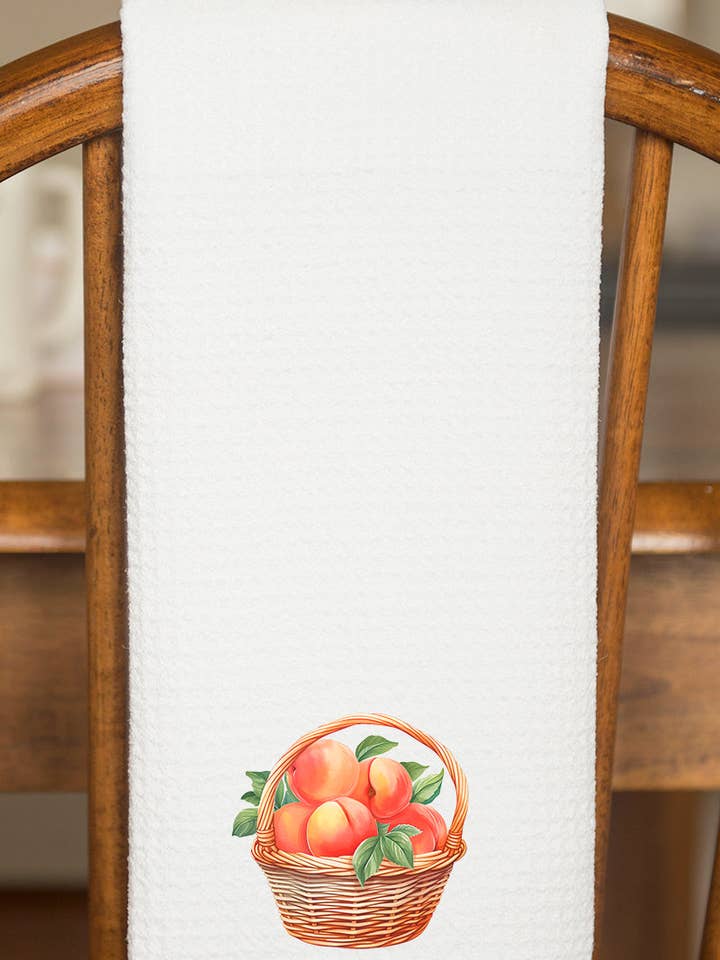 Peach Pickin' Waffle Kitchen Towel for wholesale by Wholesale Accessory Market