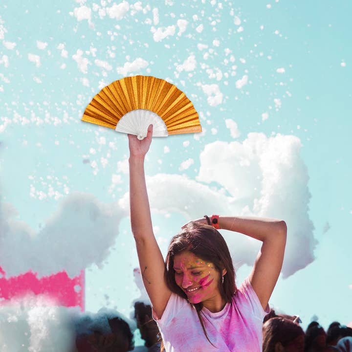 Flags Importer - Wholesale Handheld Folding Fan - Glitter Orange Small Hand Fan (Clear Handle)6