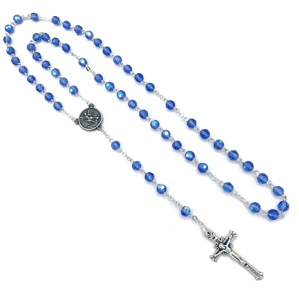 RM Trading - Wholesale Prayer Beads Necklace - St. Michael Rosary Saphire Crystal Beads1