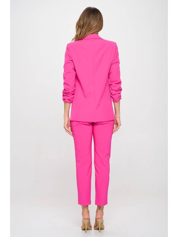 OVI - Wholesale Blazer - Women's - Ruched 3/4 Sleeve Blazer with Print Lining & Welt Pockets