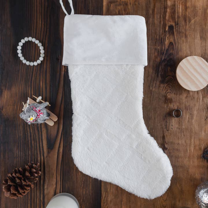 Gigi Seasons - Wholesale Holiday Stocking - Luxe Faux Fur Plaid Christmas Stocking with Velvet Cuff