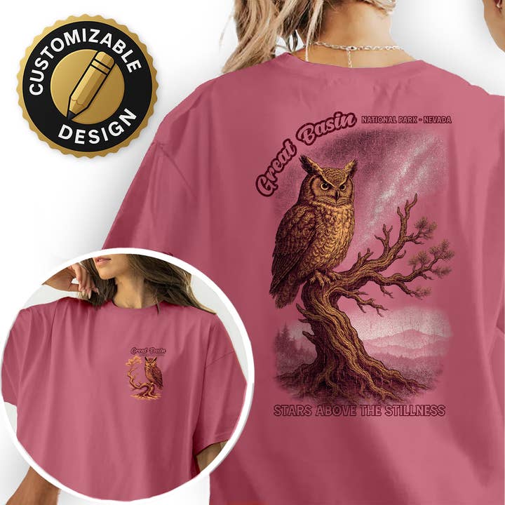 Great Basin Night Tee – Customizable Owl Wilderness Design for wholesale by Textile Graphix