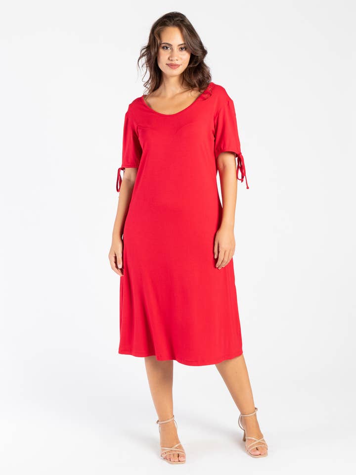 CG91493/01 Solid Viscose Dress with Ties on the Sleeves for wholesale by Clara G.