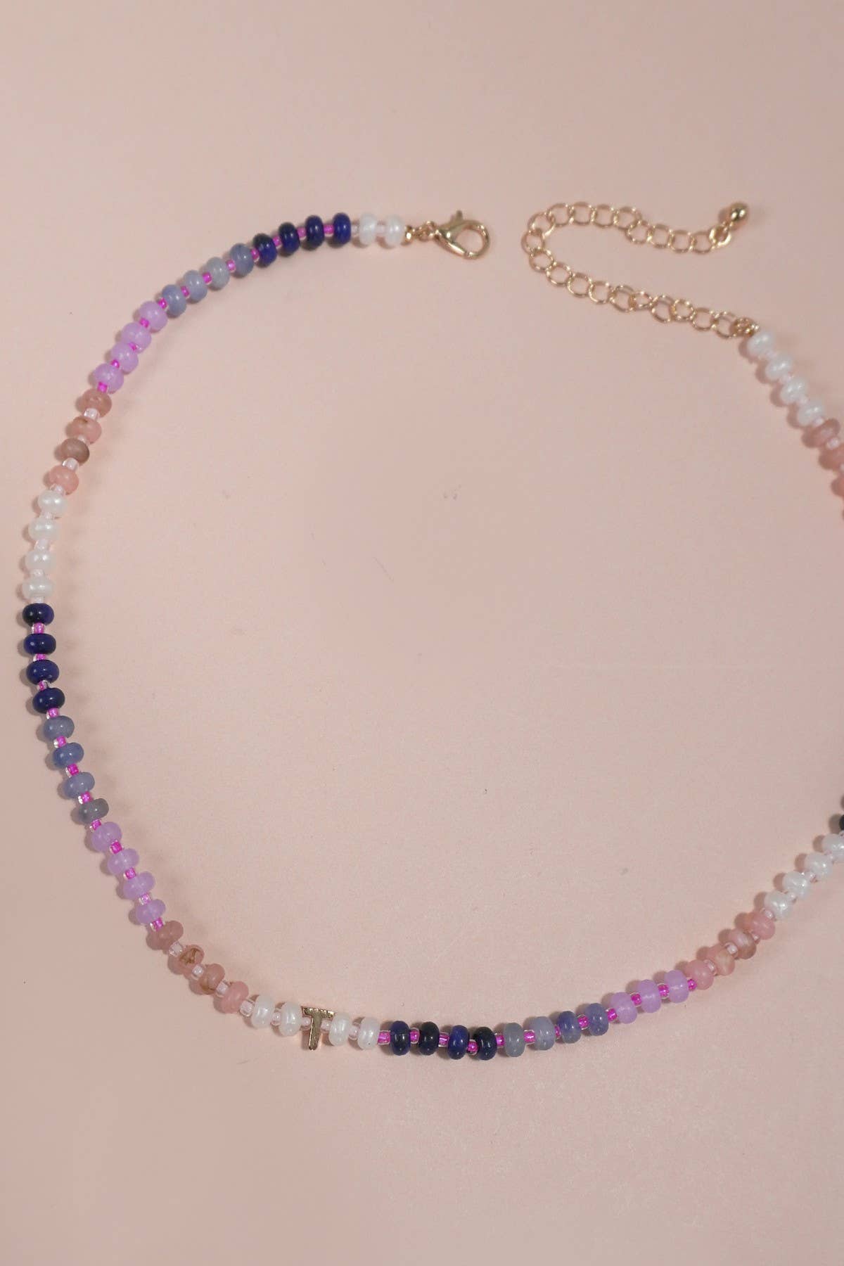 JOSSLYN by wall to wall - Wholesale Beaded/Pearl Necklace - MINI INITIAL MULTI COLOR  BEADED NECKLACE | 80N9019