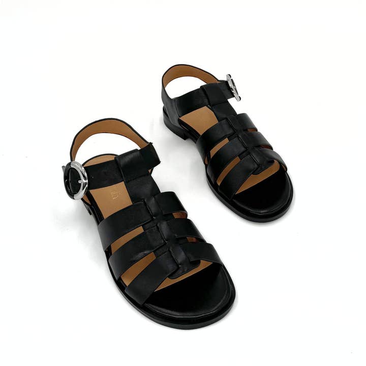 Black Monaca Cage Gladiator Leather Sandal for wholesale on Faire3