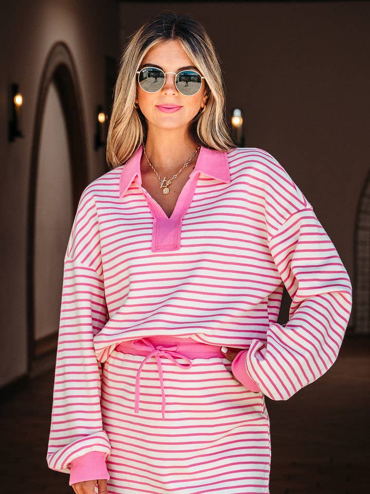Juniper Stripe Collared Pullover and Skort Outfit for wholesale by Poppy Lee Lane