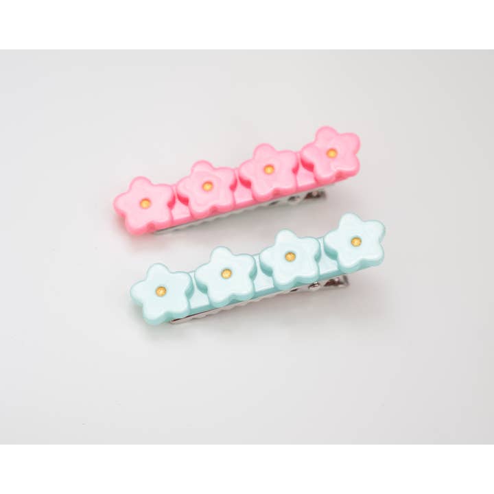 Strawberry Jam Kids - Wholesale Hair Clip - Kids - Pink and Teal Flower Hair Clip Set