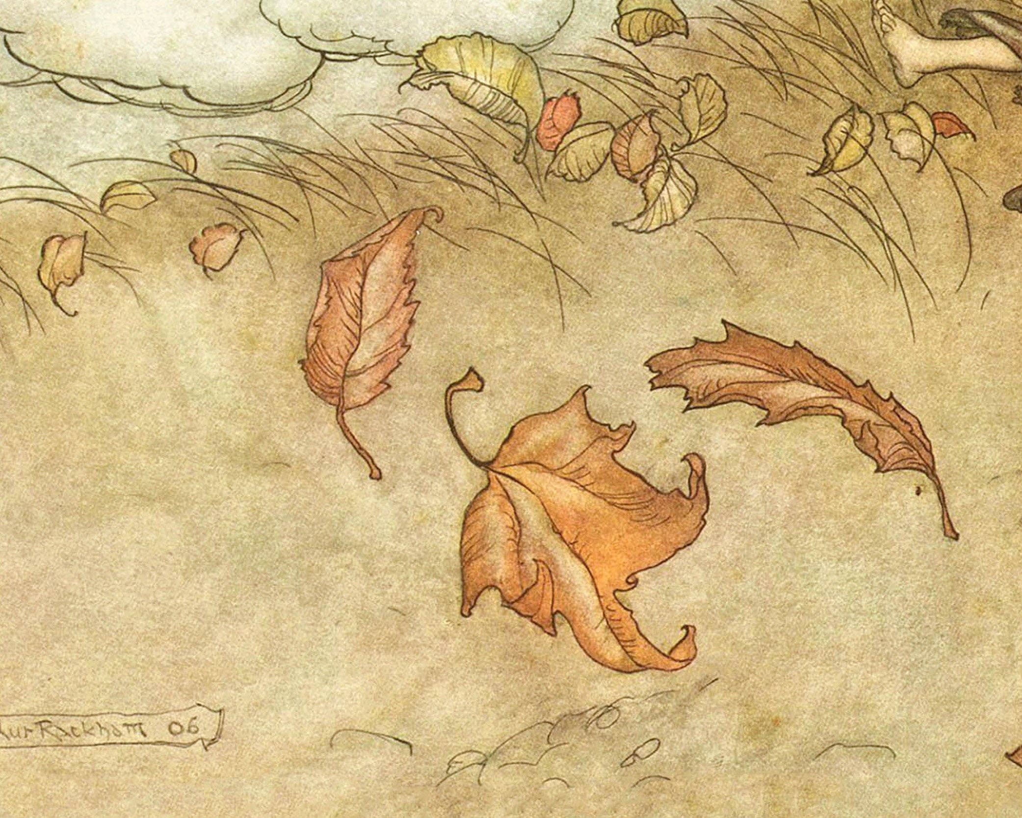 Rock Paper Scissors Wall Art - Wholesale Art Print - Fall fairies art print | Arthur Rackham illustration | Vintage woodland wall art | Fairytale painting | Peter Pan | Autumn wall art6