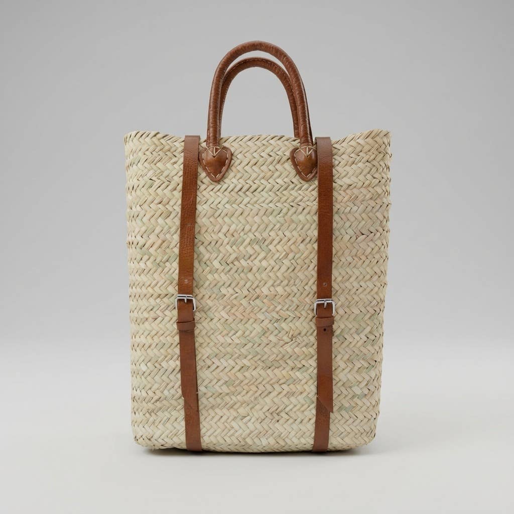 Melecraft - Vente Sac à dos – femme - Sac à dos en paille - Sac à dos en feuilles de palmier tressées avec bretelles en cuir0