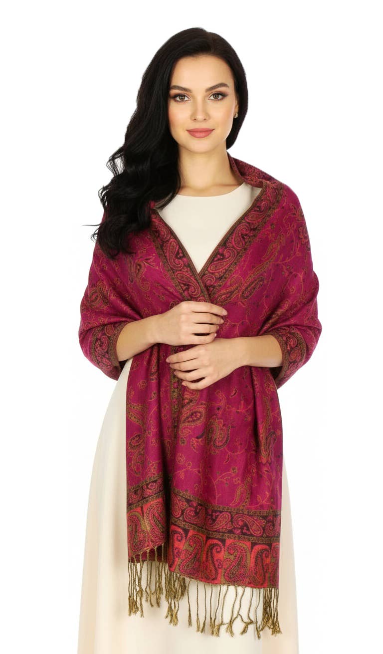 SERENITA - Wholesale Scarf - Women's - Jacquard Line Paisley Pashmina Scarf Reversible Shawl Wrap2