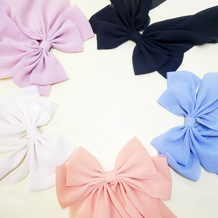 Assorted Color Long Tails Fabric Hair Bow for wholesale on Faire