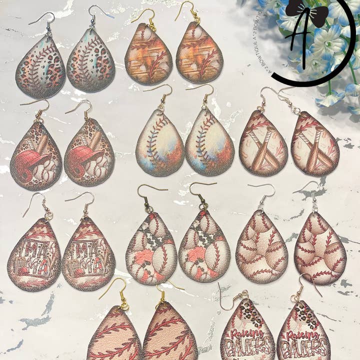 Baseball Faux Leather Earrings for wholesale by A Squared Bowtique