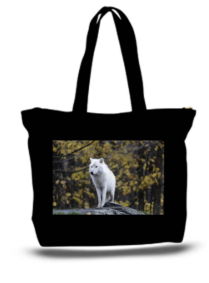 BMS BIZ - Wholesale Tote Bag - Unisex - Lone White Wolf Large Tote Grocery & Stuff Bag0