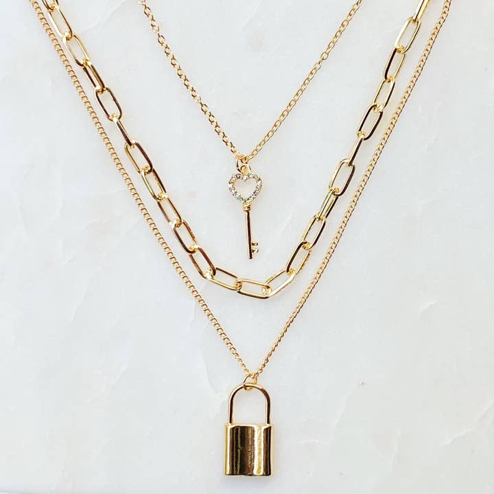 Layered Locket & Key Necklace for wholesale by Ellison+Young