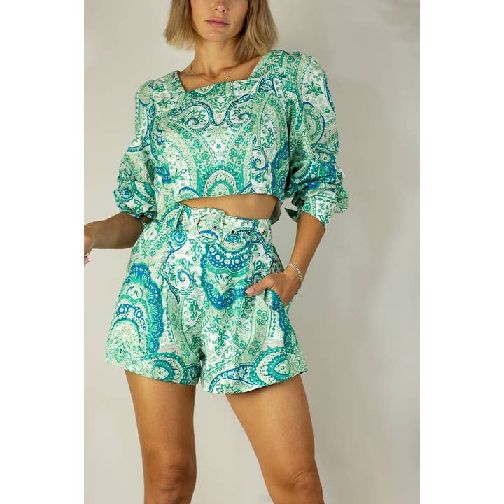 Mulla - Wholesale Top & Short Set (NOT Loungewear) - Women's - PAISLEY CROP TOP AND PANTS