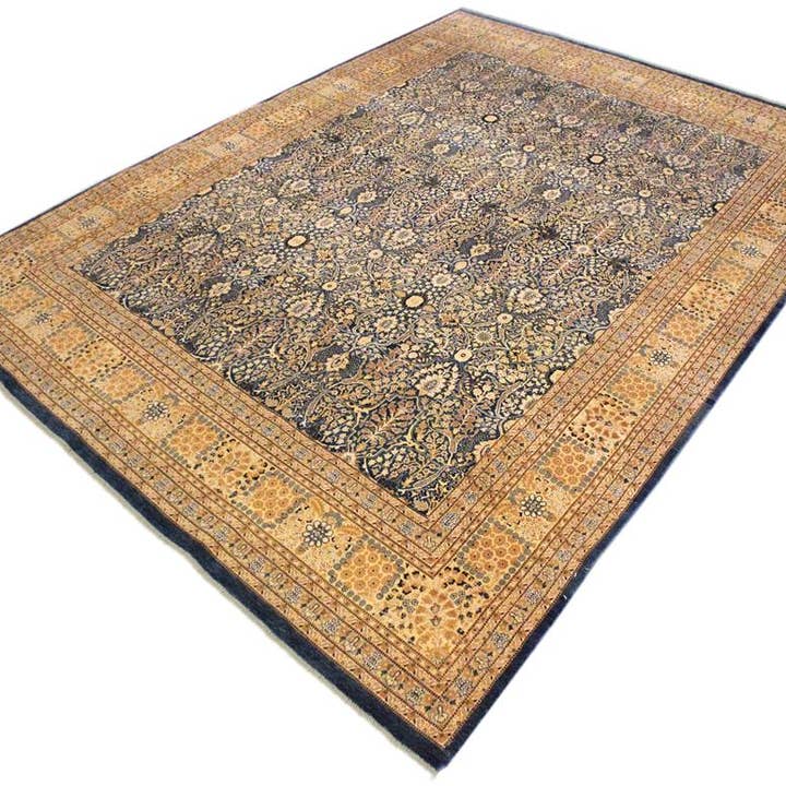 Tapis en laine Tabriz teint végétal antique bleu/or - 8'9'' x 11'10'' pour la vente par Arshs Fine Rugs