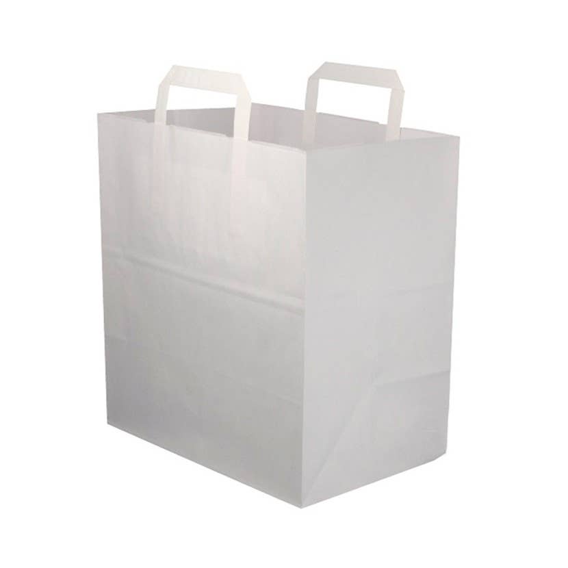 PUNTOQPACK - Wholesale Grocery/Shopping Bag - White Flat Handle Paper Bags (28+17X29Cm)