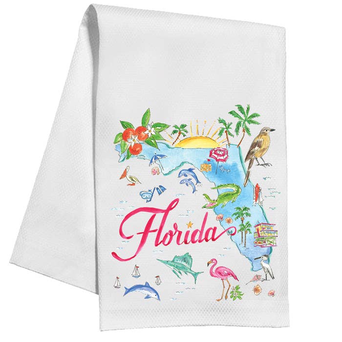 Florida Handpainted Icons Kitchen Towel for wholesale by RosanneBeck Collections
