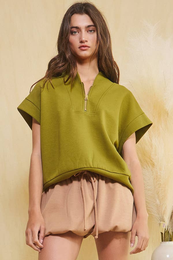 BUCKETLIST INC - Wholesale Sweatshirt - Women's - IT2154-1 Short Sleeve Half Zip-Up Scuba Sweatshirts75