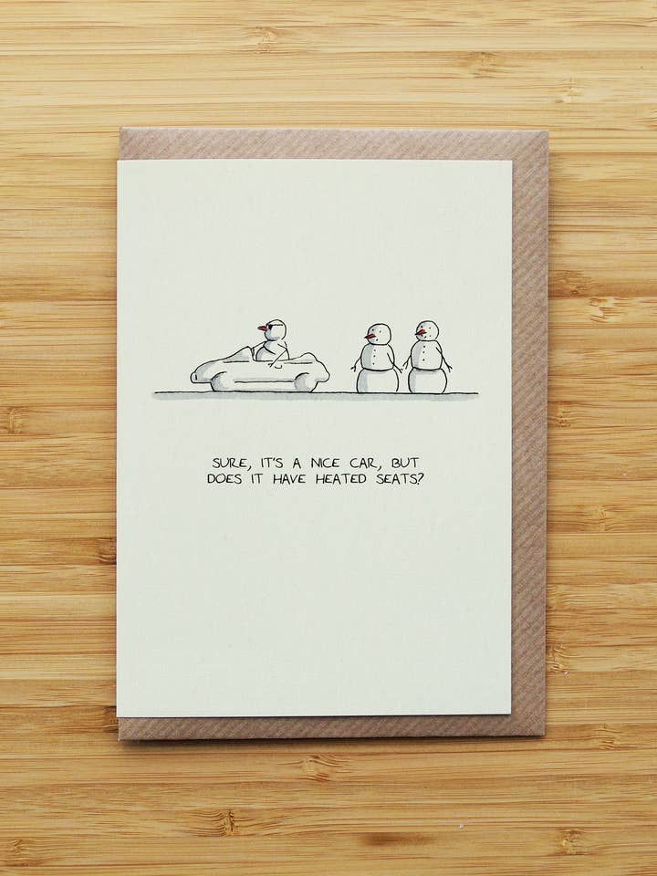 Bonhomme de neige Voiture Noël - Drôle - Carte recyclée pour la vente par RossJDesigns