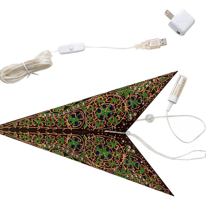 Artschatz LLC - Wholesale Paper Lantern/Lamp - Cathedral ~7 P, 24", Brown/Green Paper Star Lantern Light