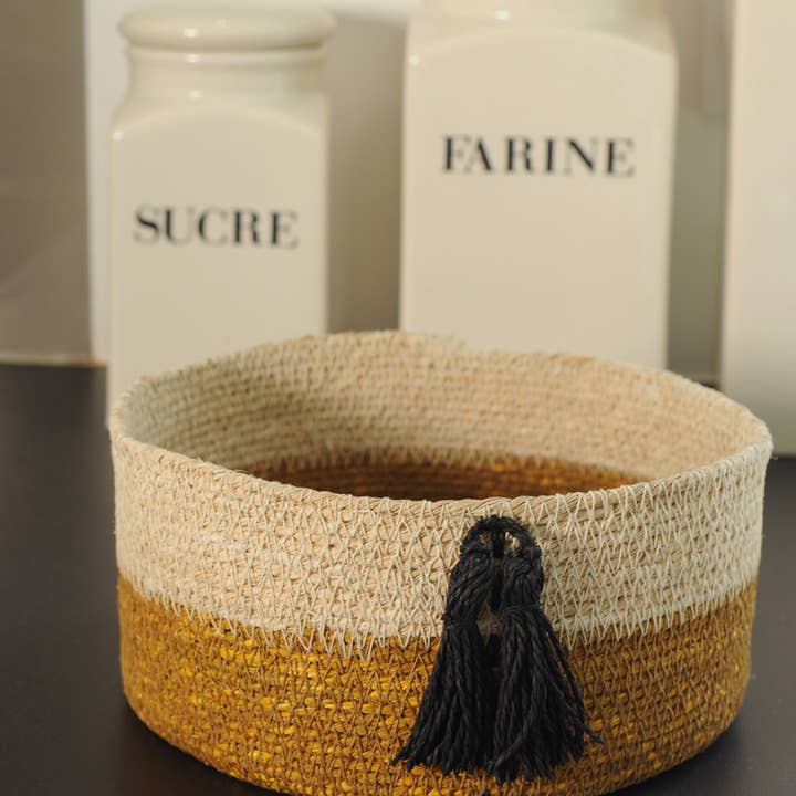 Pompon basket two colors for wholesale by B A O B A B - Maison