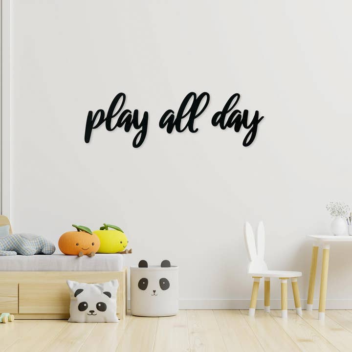 Play All Day Wood Sign, Playroom Wall Decor, Toy Room Decor for wholesale by Liz's Wood Designs