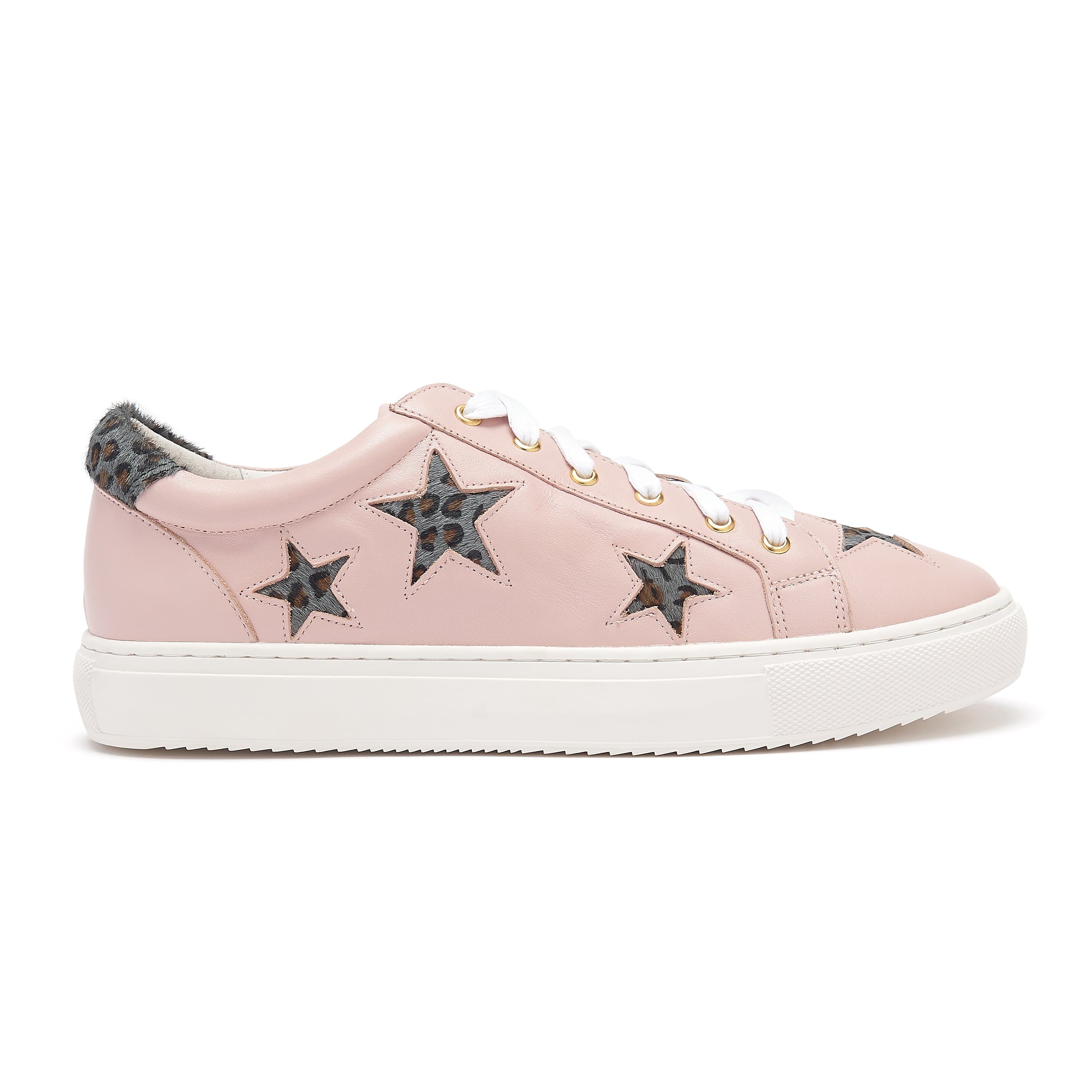 Cocorose London - Vendita all'ingrosso Sneakers di tendenza - Donna - Hoxton - Scarpe da ginnastica in pelle rosa pastello con stella leopardata grigia0