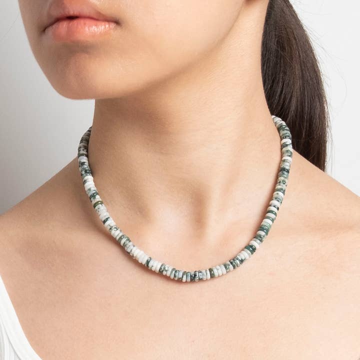 Green Moss Agate Gemstone Necklace in Sterling Silver for wholesale by Naturagems